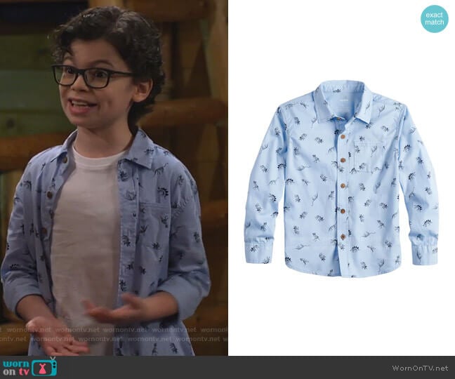 SONOMA Goods for Life Dinosaur Print Button Down Shirt worn by Matteo Silva (Raphael Alejandro) on Bunkd