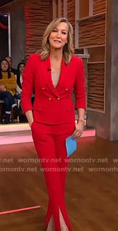 Lara’s red blazer and slit pants on Good Morning America