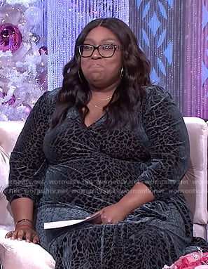 Loni’s green leopard print velvet wrap dress on The Real