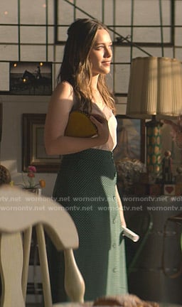 Love’s white camisole and green polka dot skirt on You