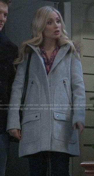 Lulu’s grey coat with fur trim hood on General Hospital
