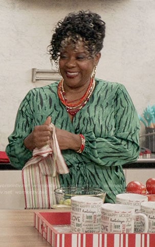 Lynette’s green zebra print wrap top on Black-ish