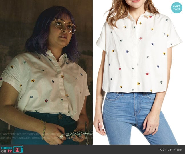 Madewell Hilltop Confetti Floral Embroidered Shirt worn by Gert Yorkes (Ariela Barer) on Marvels Runaways