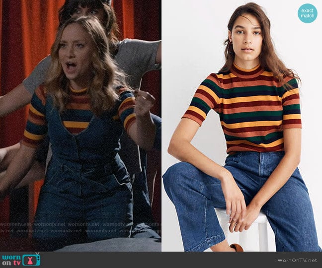 Madewell Rainbow Stripe Ribbed Mock Neck Top