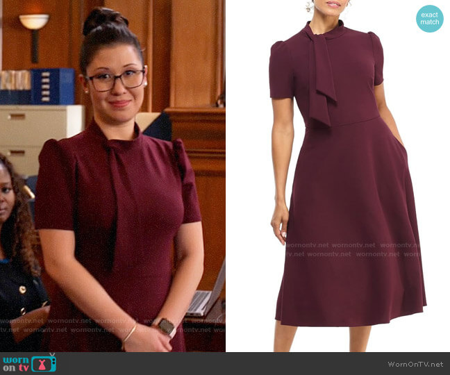 Maggy London Tie Neck A-Line Midi Dress worn by Sherri Kansky (Ruthie Ann Miles) on All Rise