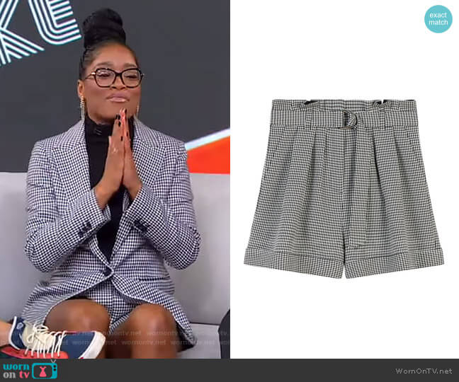 Maje Imy Houdstooth Belted Shorts worn by Keke Palmer on Good Morning America