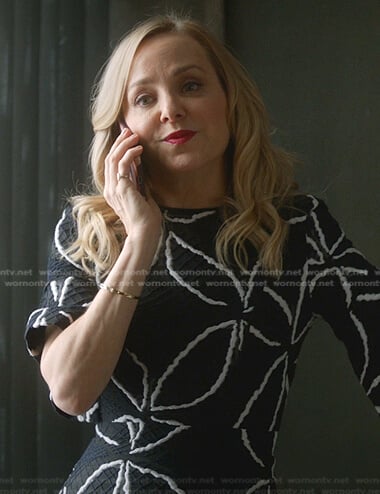 Marissa’s black and white flower pattern dress on Bull