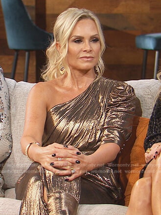 Tamra’s metallic one shoulder jumpsuit on The Real Housewives of Orange County