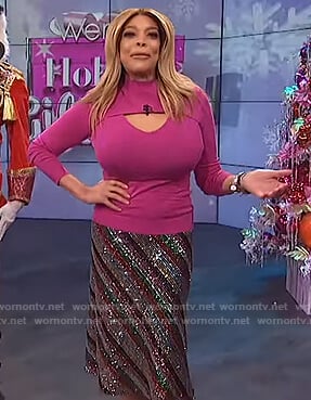 Wendy’s pink cutout sweater and sequin skirt on The Wendy Williams Show