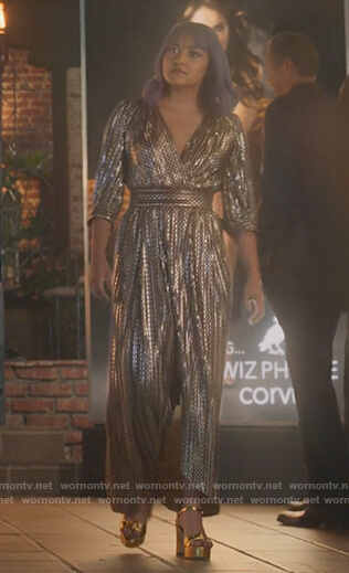 Gert’s metallic wrap dress on Marvels Runaways