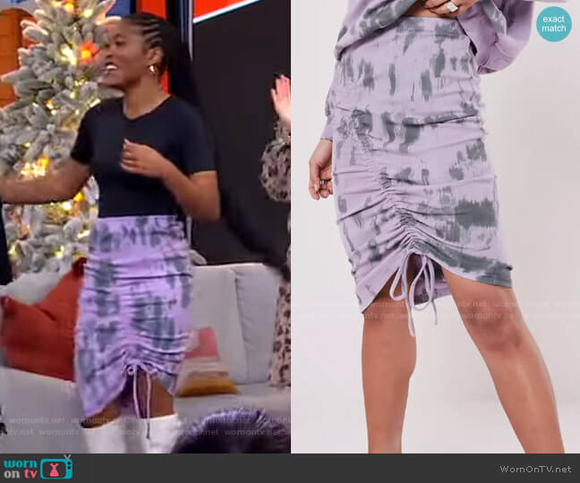 Missguided Tie Dye Ruched Side Midi Skirt worn by Keke Palmer on Good Morning America