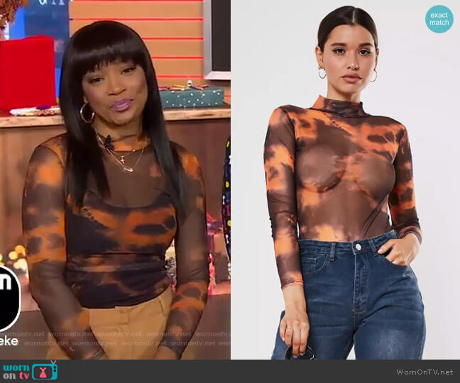 Missguided Tie Dye Mesh High Neck Bodysuit worn by Keke Palmer on Good Morning America