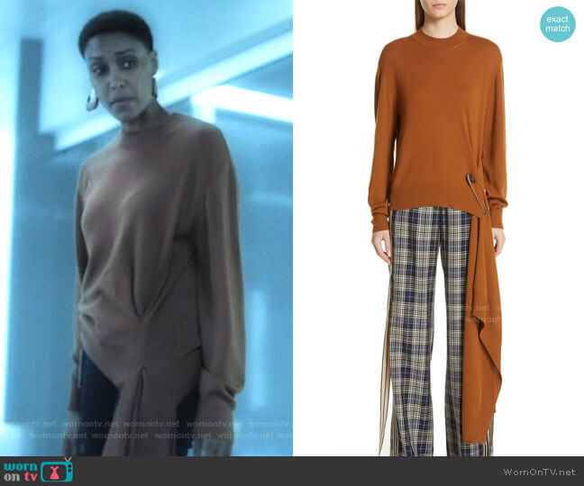 Monse Drape Pin Hem Wool Sweater worn by Lynn Stewart (Christine Adams) on Black Lightning