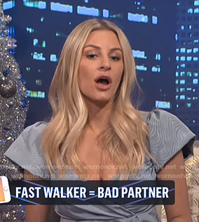 Morgan’s blue surplice short sleeve dress on E! News Nightly Pop