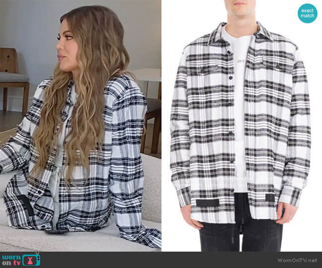 Off-White Diagonal Arrows Distressed Check Shirt worn by Khloe Kardashian on Keeping Up with the Kardashians