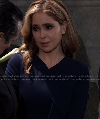 Olivia’s navy ruffled dress on General Hospital