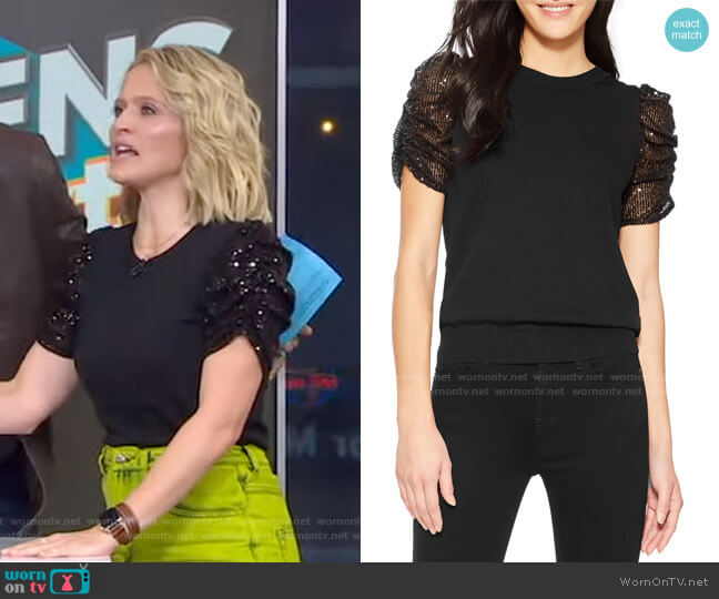 Parker Tash Knit Puff Sleeve Top worn by Sara Haines on Good Morning America
