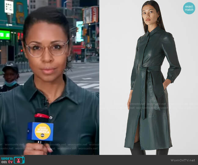 Whistles Phoebe Leather Shirt Dress worn by Adrienne Bankert on Good Morning America