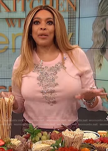 Wendy’s pink embellished sweater on The Wendy Williams Show
