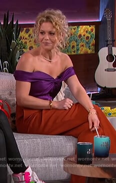 Candace Cameron Bure’s purple off shoulder top on The Kelly Clarkson Show