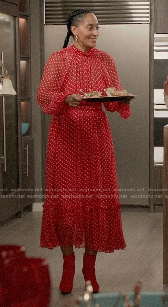 Rainbow’s red polka dot midi dress on Black-ish