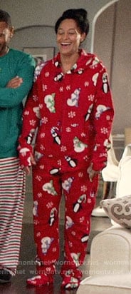 Rainbow’s red snowman print onesie on Black-ish
