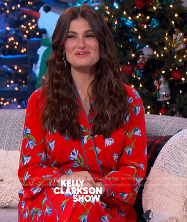 Idina Menzel’s red floral wrap dress on The Kelly Clarkson Show