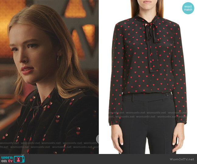 RED Valentino Heart Print Tie Neck Silk Top worn by Kirby Anders (Maddison Brown) on Dynasty