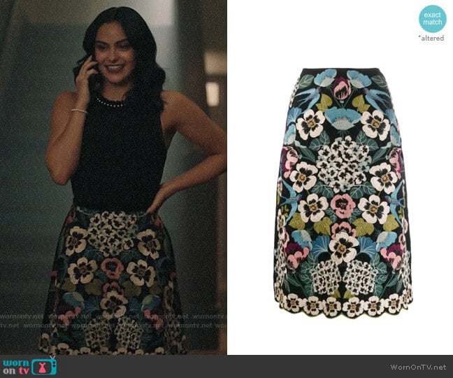 RED Valentino Embroidered Floral Skirt worn by Veronica Lodge (Camila Mendes) on Riverdale
