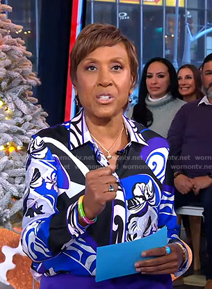 Robin’s blue printed blouse on Good Morning America