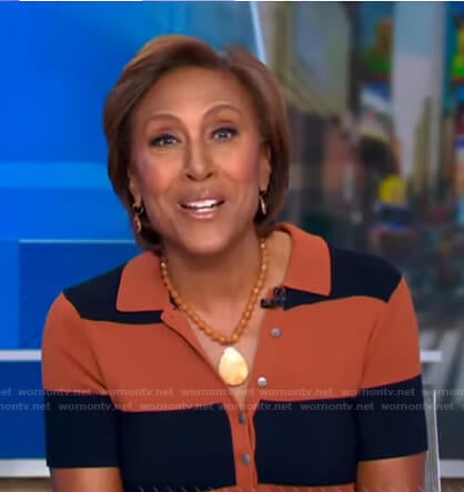 Robin’s orange and navy striped polo dress on Good Morning America