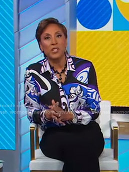 Robin’s blue printed blouse on Good Morning America