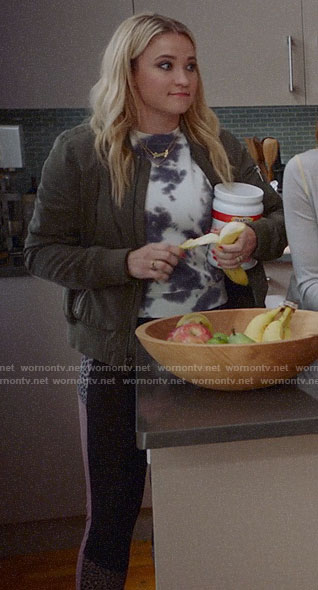 Roxy’s tie dye sweatshirt and leopard panel leggings on Almost Family