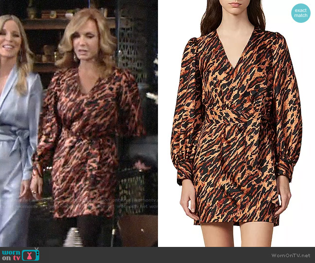 Sandro Lunas Abstract Leopard-Print Silk Mini Dress worn by Lauren Fenmore (Tracey Bregman) on The Young and the Restless