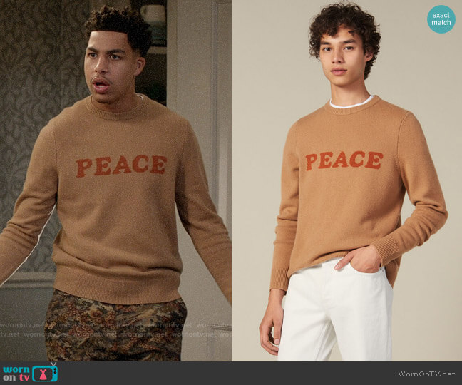 Sandro Peace Wool & Cashmere Crewneck Sweater worn by Andre Johnson Jr (Marcus Scribner) on Black-ish