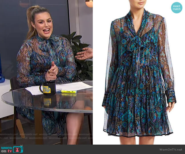 See by Chloe Floral Tie-Neck Chiffon-Silk Long-Sleeve Mini Shirtdress worn by Carissa Loethen Culiner on E! News