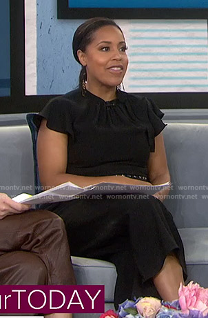 Sheinelle’s black ruffled tie neck jumpsuit on Today