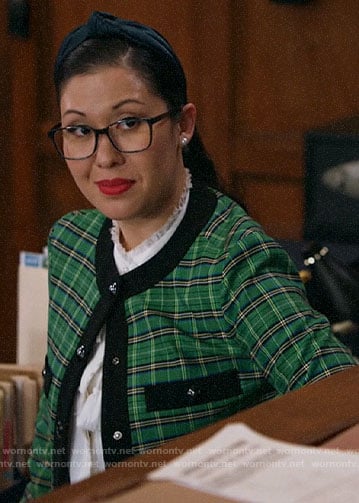 Sherri’s green plaid cardigan on All Rise