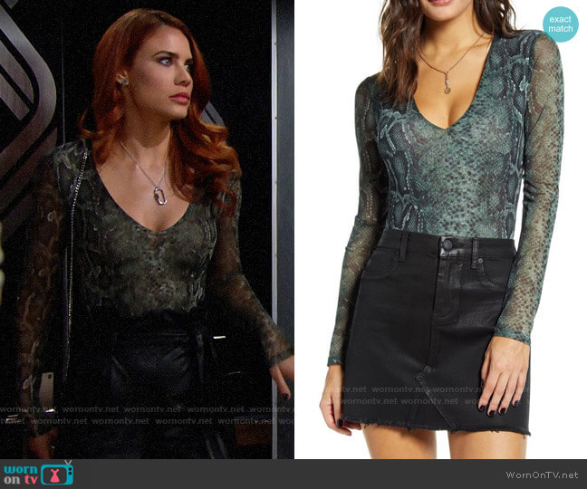 Socialite Mesh V-Neck Bodysuit worn by Sally Spectra (Courtney Hope) on The Bold and the Beautiful