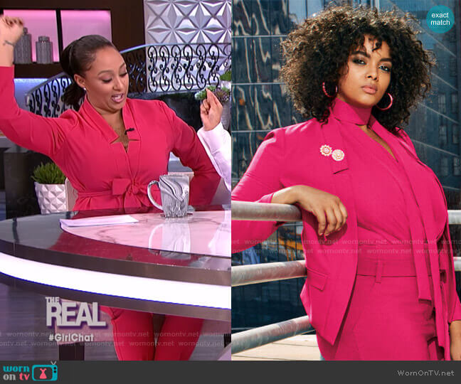 New York & Company Soft Madie Blazer with Belt - 7th Avenue worn by Tamera Mowry on The Real