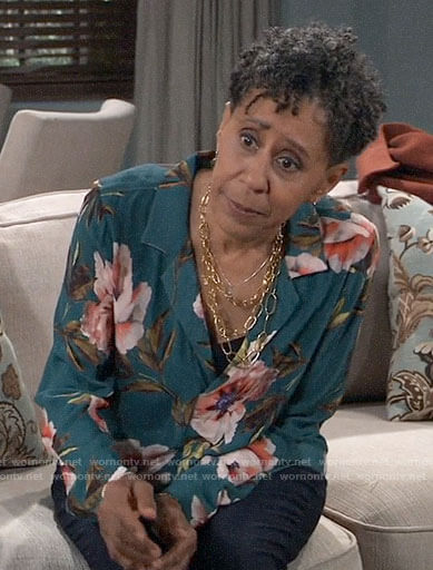Stella’s teal floral blouse on General Hospital
