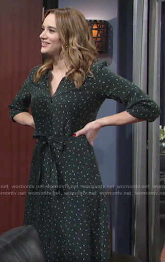 Summer’s green printed shirtdress on The Young and the Restless