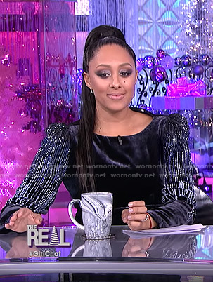 Tamera’s sequined sleeve velvet dress on The Real