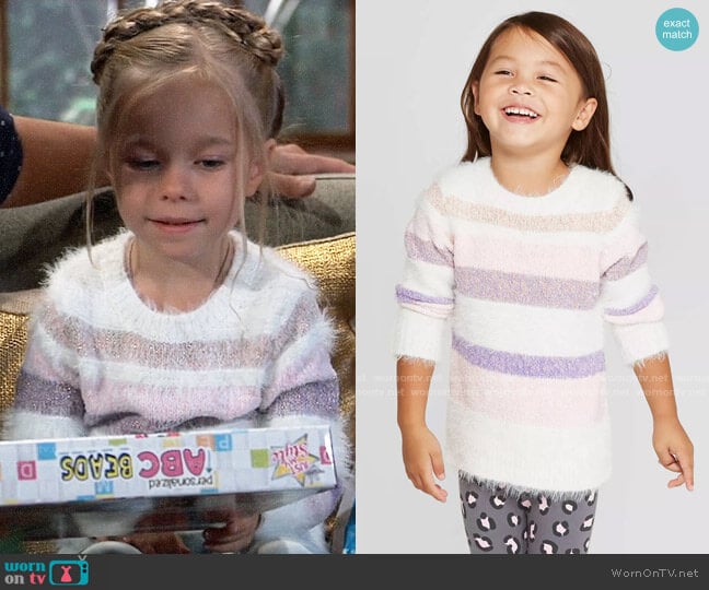 Cat & Jack Long Sleeve Striped Pullover Sweater worn by Violet Finn (Jophielle Love) on General Hospital