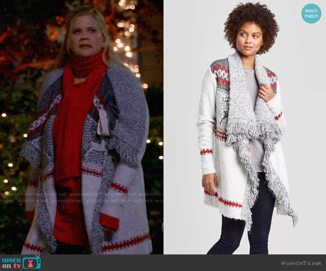 Knox Rose Holiday Open Cardigan With Fringe Detail worn by Tammy Diffendorf (Kristen Johnston) on Mom