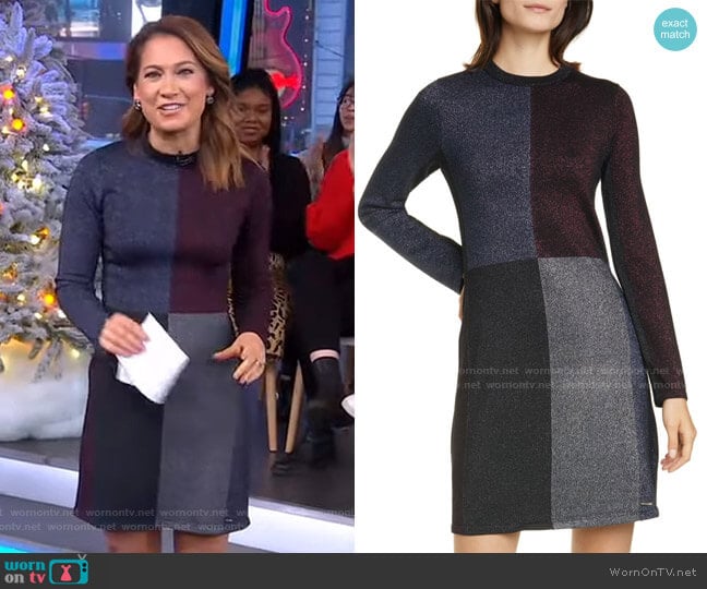 Ted Baker Redlo Metallic Long Sleeve Sweater Dress worn by Ginger Zee on Good Morning America
