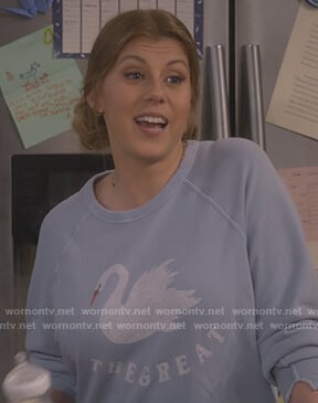 Stephanie’s blue swan sweatshirt on Fuller House