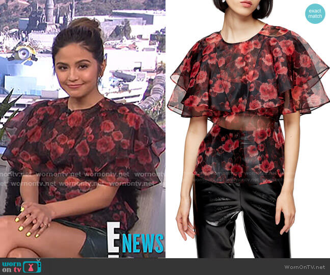 Topshop Bloom Print Ruffle Organza Blouse worn by Erin Lim on E! News