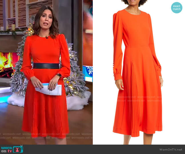 Tory Burch Pleat Detail Long Sleeve Crepe Dress worn by Cecilia Vega on Good Morning America