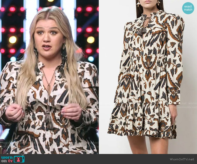 Ulla Johnson Printed Long Sleeve Dress worn by Kelly Clarkson on The Voice